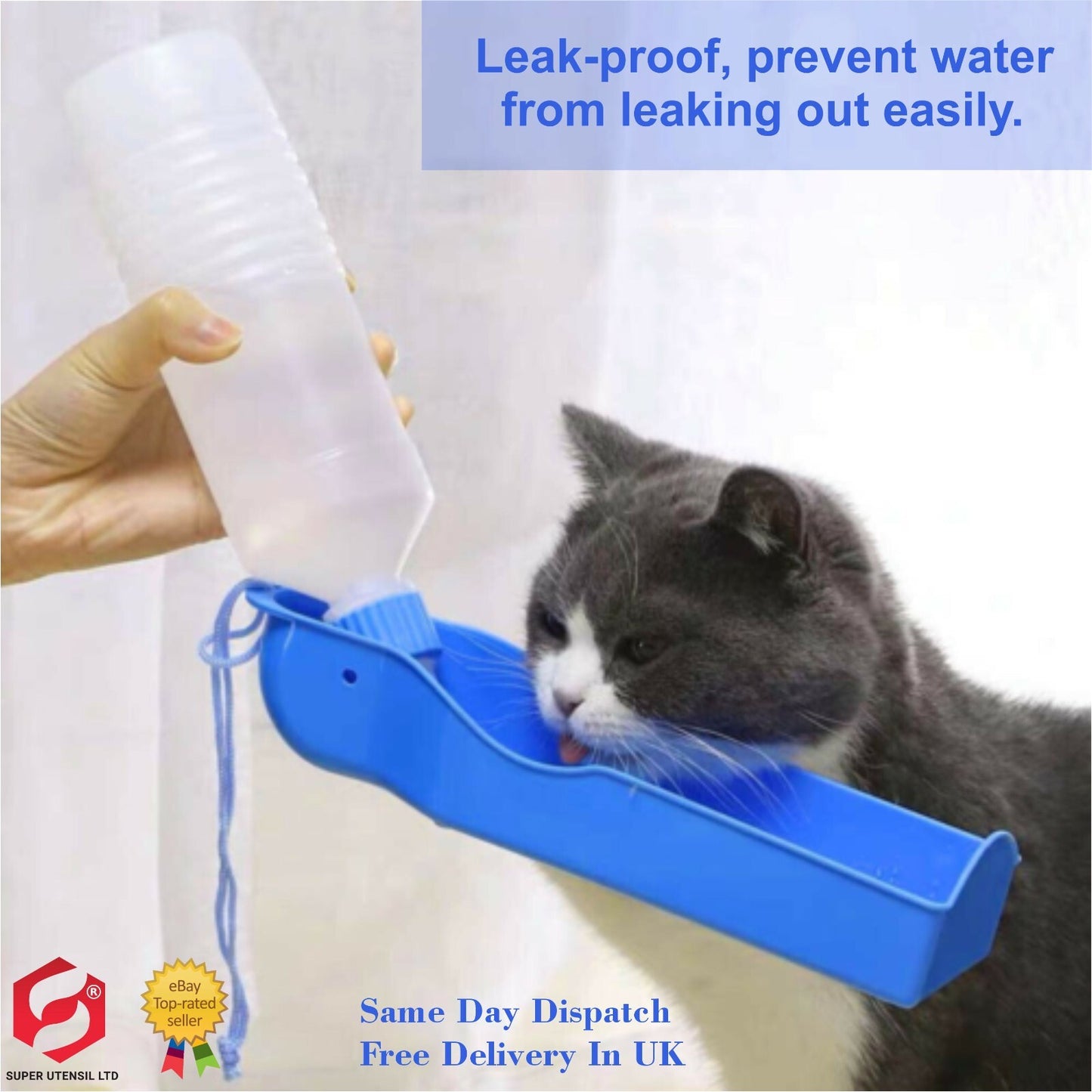 Travel Pet Water Bottle 400Ml Dispenser 2 in 1 and Drink Tray Foldable Belt Clip