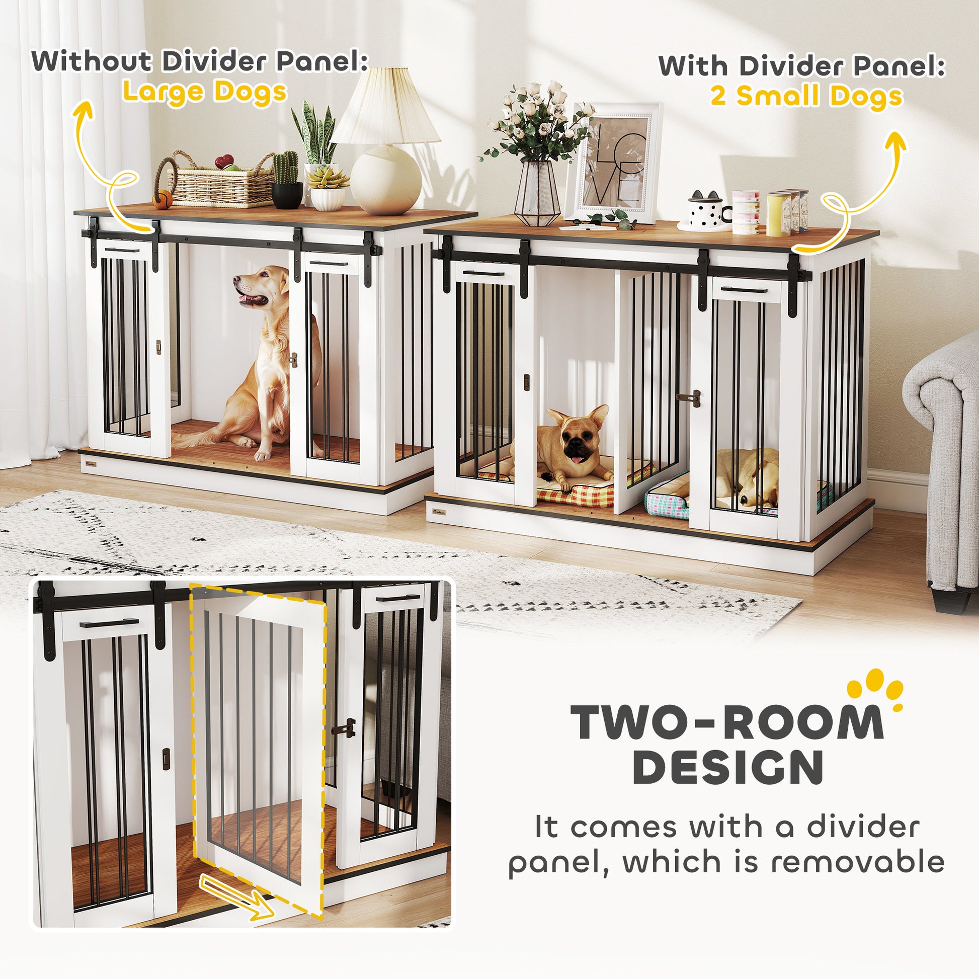 Dog Crate Furniture for Large Dog, Double Dog Cage for Small Dogs W/ Divider