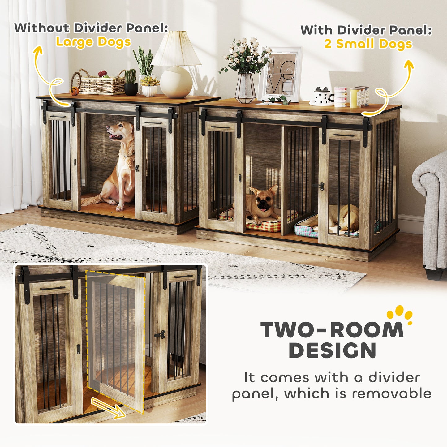 Dog Crate Furniture for Large Dog, Double Dog Cage for Small Dogs W/ Divider