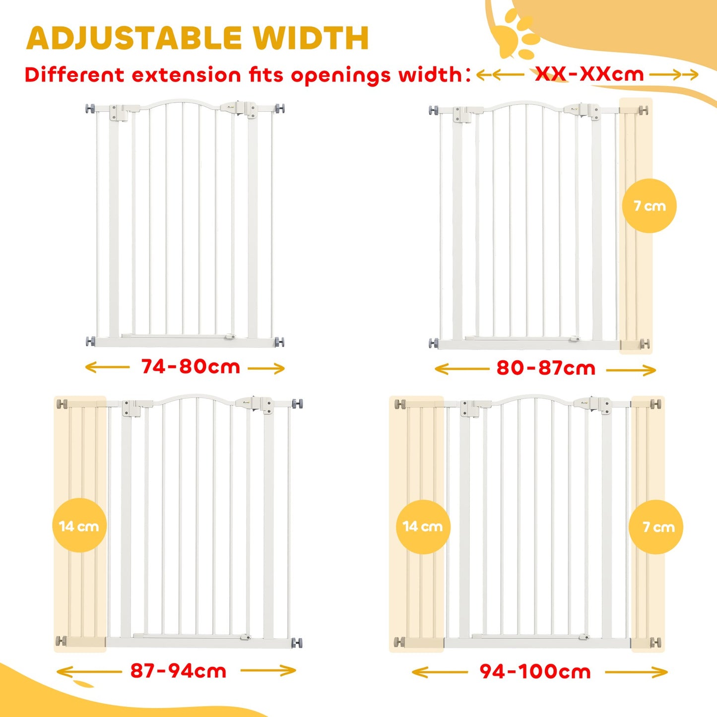 Pawhut 74-100Cm Adjustable Metal Pet Gate Safety Barrier W/Auto-Close Door White