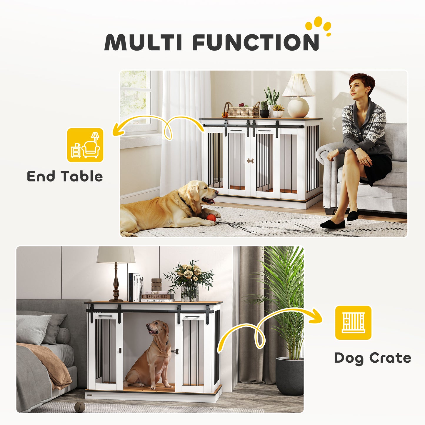 Dog Crate Furniture for Large Dog, Double Dog Cage for Small Dogs W/ Divider