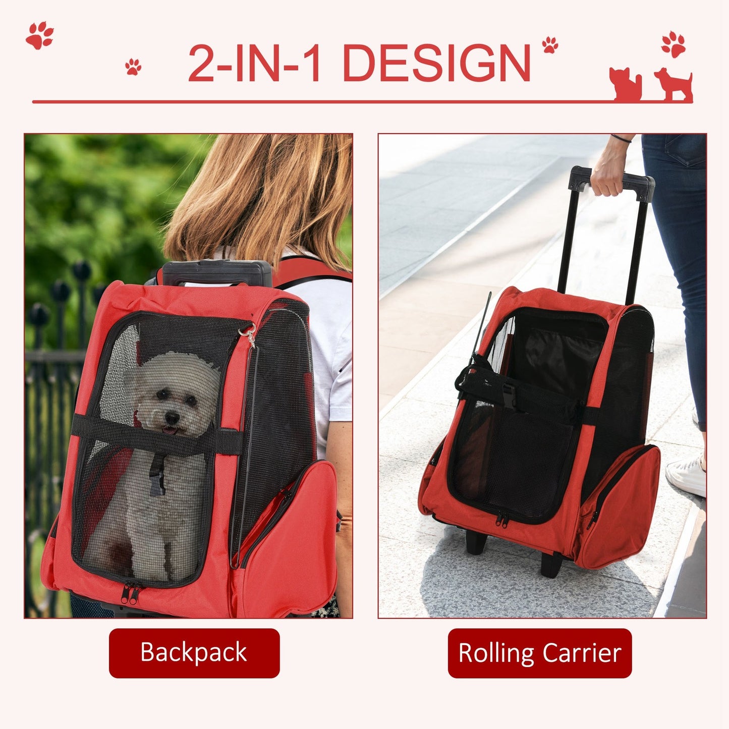 Pawhut Pet Travel Backpack Bag Cat Puppy Dog Carrier W/ Trolley and Telescopic