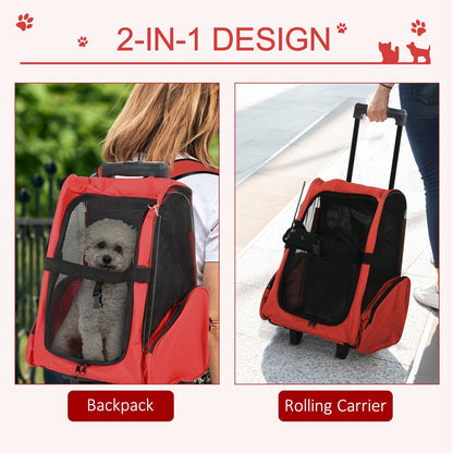 Pawhut Pet Travel Backpack Bag Cat Puppy Dog Carrier W/ Trolley and Telescopic