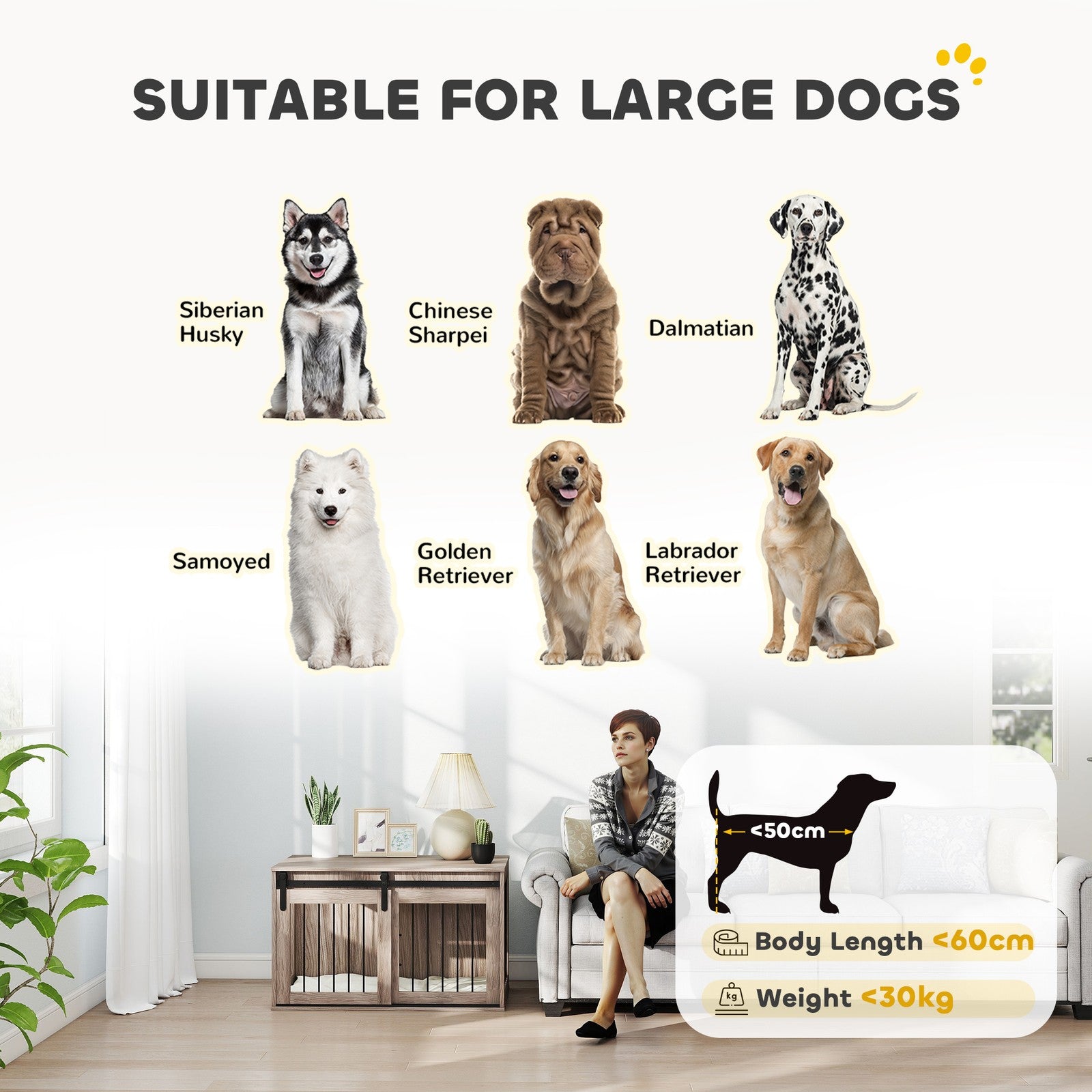 Pawhut Dog Crate Furniture with Removable Cushion for Large Dogs - Brown