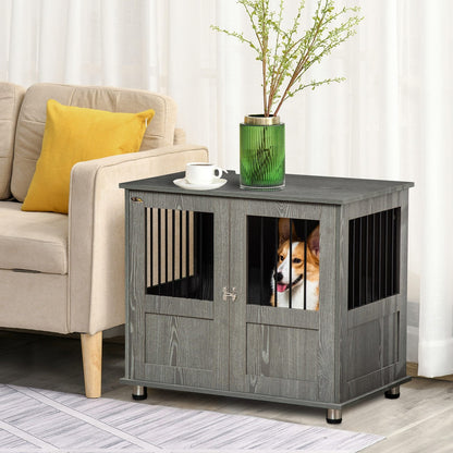 Pawhut Dog Crate Kennel Cage for Small Medium Dog, Indoor End Table, Grey