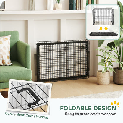 Pawhut Dog Crate with Two Doors, Tray, Soft Cushion, for Large Dogs, Black