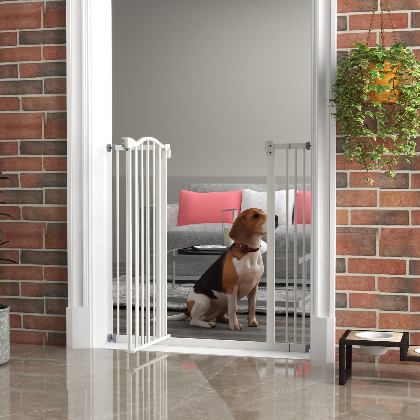 Pawhut 74-100Cm Adjustable Metal Pet Gate Safety Barrier W/Auto-Close Door White