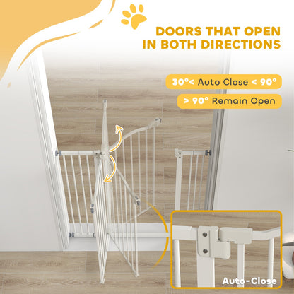 Pawhut 74-100Cm Adjustable Metal Pet Gate Safety Barrier W/Auto-Close Door White