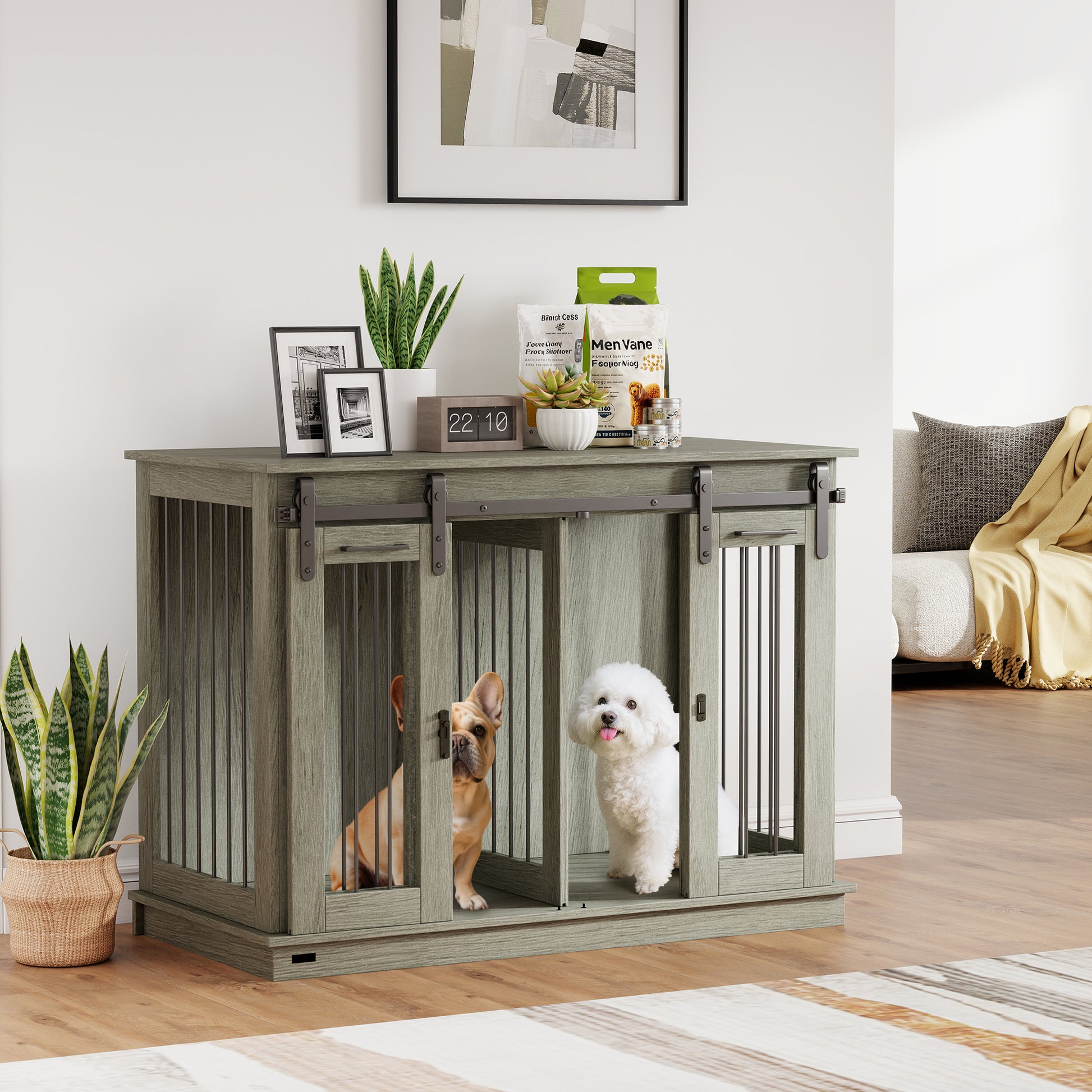 Dog Crate Furniture for Large Dog, Double Dog Cage for Small Dogs W/ Divider