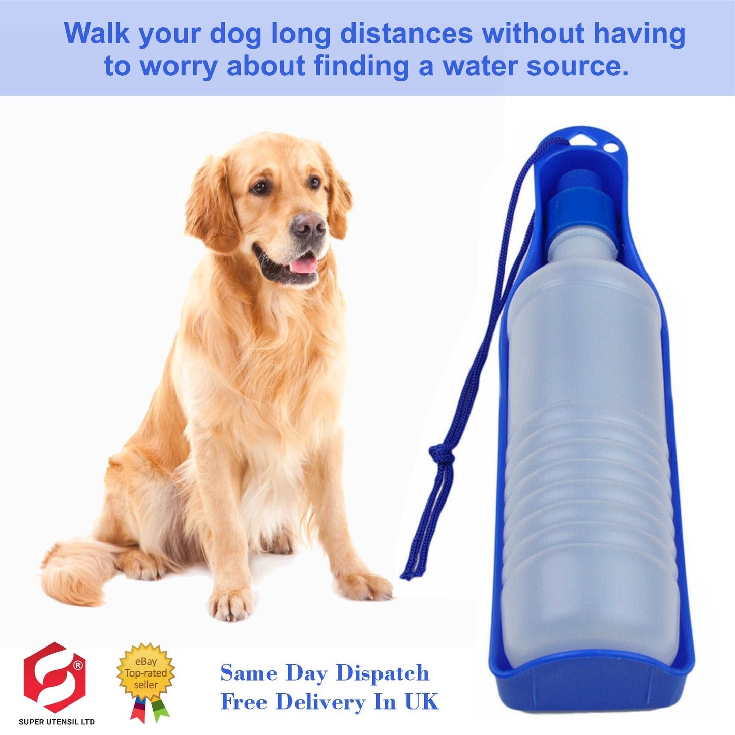 Travel Pet Water Bottle 400Ml Dispenser 2 in 1 and Drink Tray Foldable Belt Clip