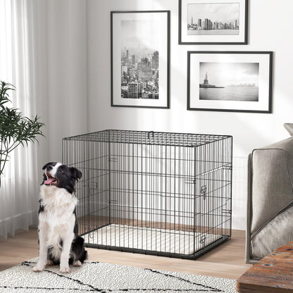 Pawhut Dog Crate with Two Doors, Tray, Soft Cushion, for Large Dogs, Black