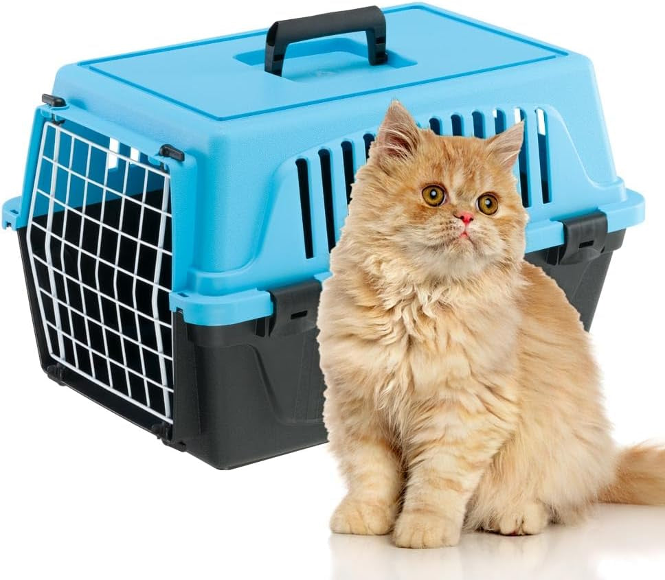 Cat Carrier Small Dog Carrier, Secure, Practical, Easy to Clean, Durable Pet Dog/Cat Travel Box Cage up to 5 Kg. 48 X 32.5 X H 29 Cm. Blue