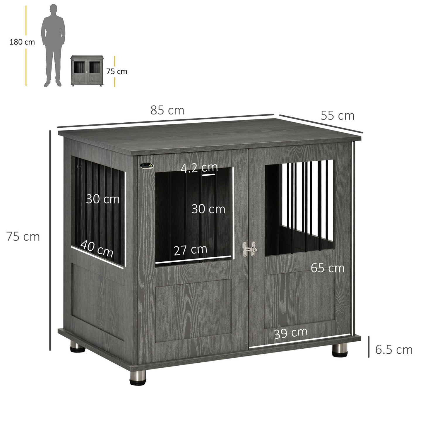 Pawhut Dog Crate Kennel Cage for Small Medium Dog, Indoor End Table, Grey