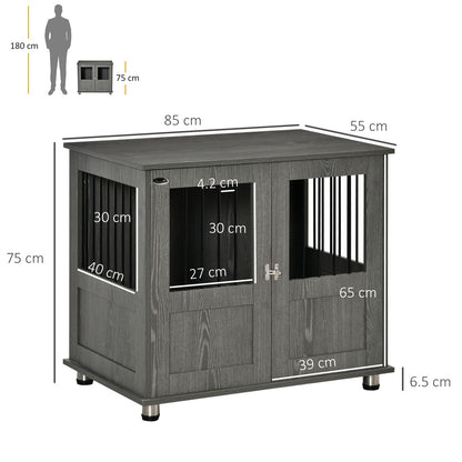 Pawhut Dog Crate Kennel Cage for Small Medium Dog, Indoor End Table, Grey