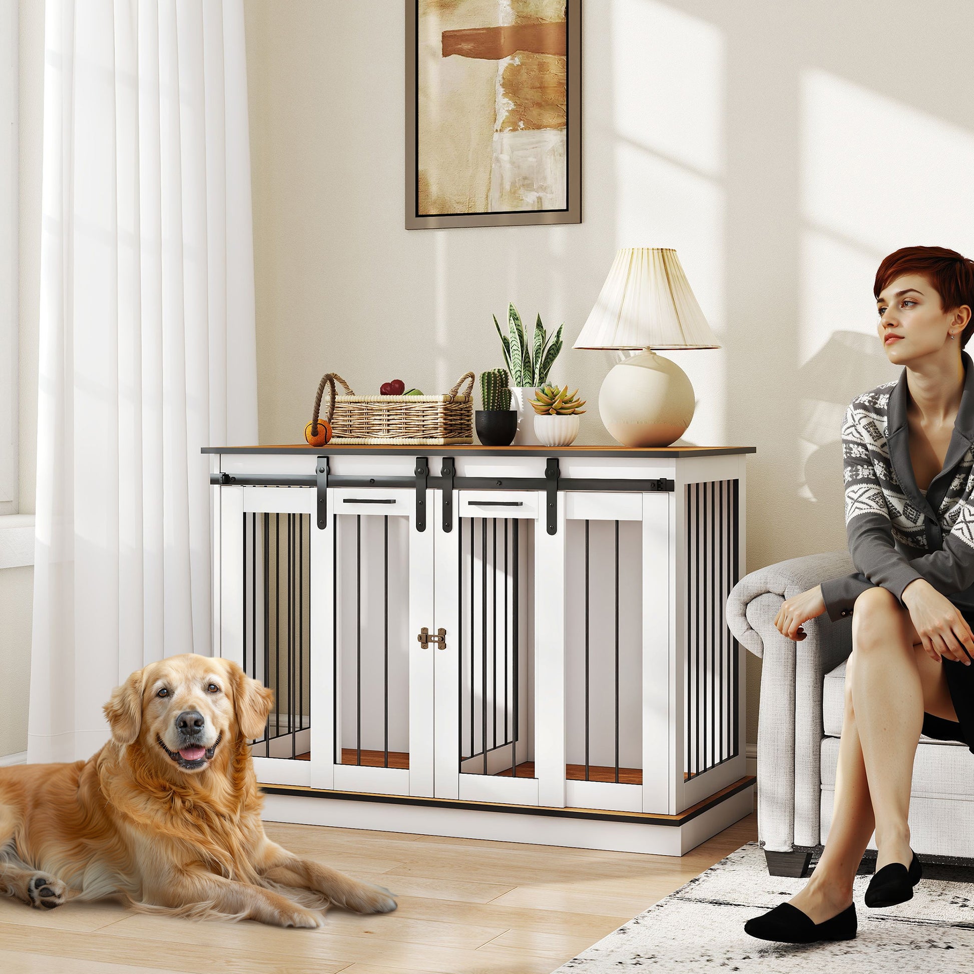 Dog Crate Furniture for Large Dog, Double Dog Cage for Small Dogs W/ Divider
