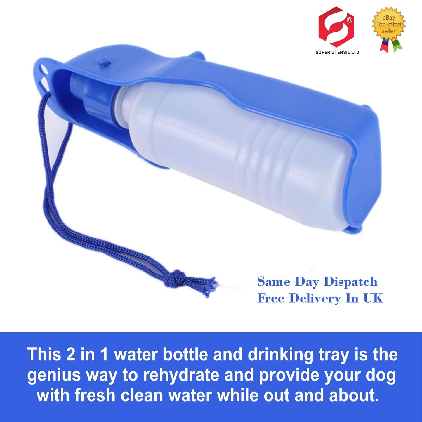 Travel Pet Water Bottle 400Ml Dispenser 2 in 1 and Drink Tray Foldable Belt Clip
