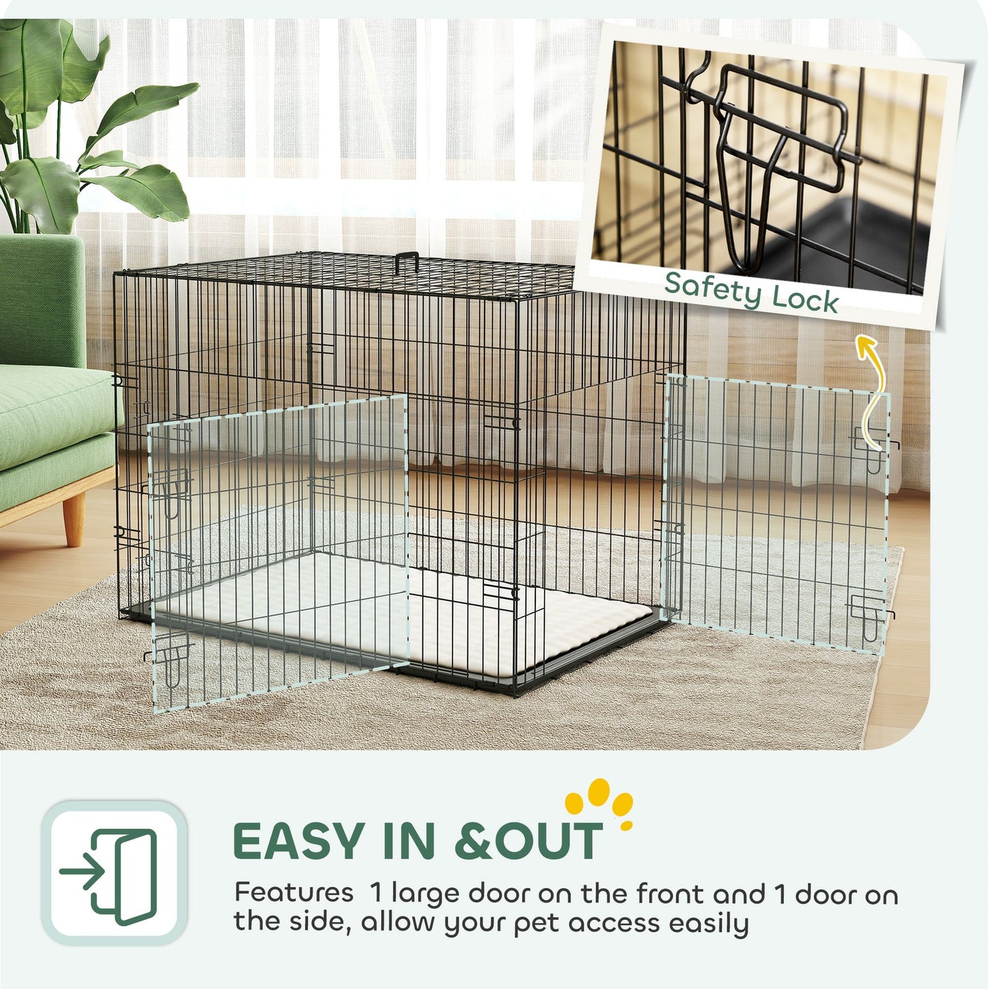 Pawhut Dog Crate with Two Doors, Tray, Soft Cushion, for Large Dogs, Black