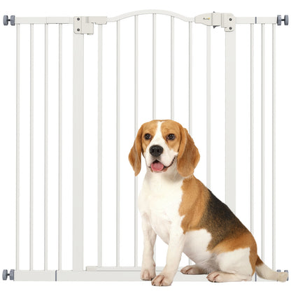 Pawhut 74-100Cm Adjustable Metal Pet Gate Safety Barrier W/Auto-Close Door White