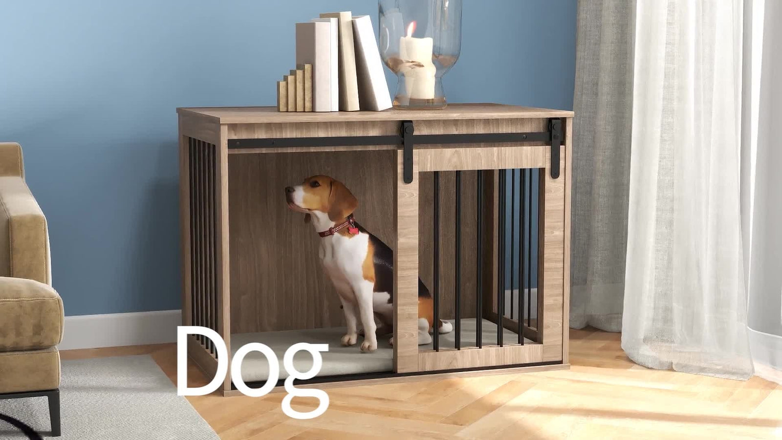 Pawhut Dog Crate Furniture with Removable Cushion for Large Dogs - Brown