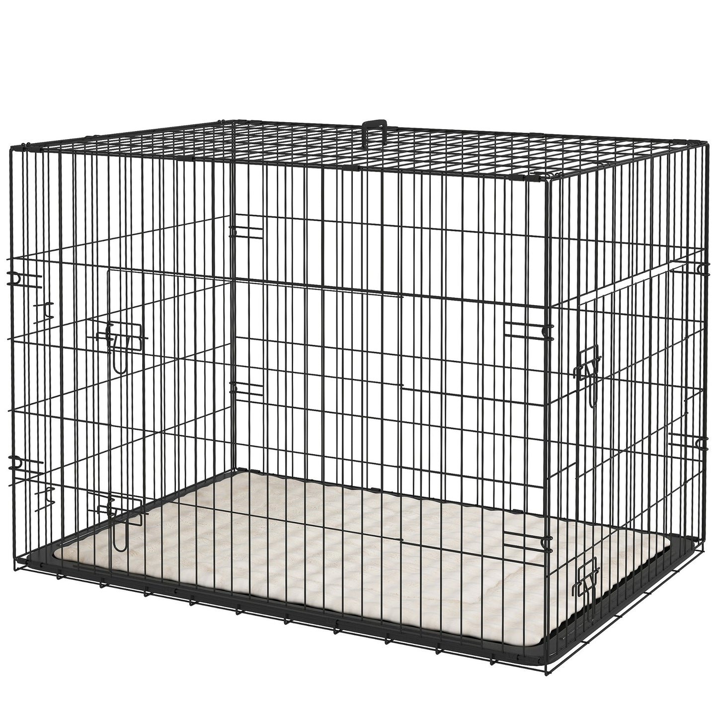 Pawhut Dog Crate with Two Doors, Tray, Soft Cushion, for Large Dogs, Black
