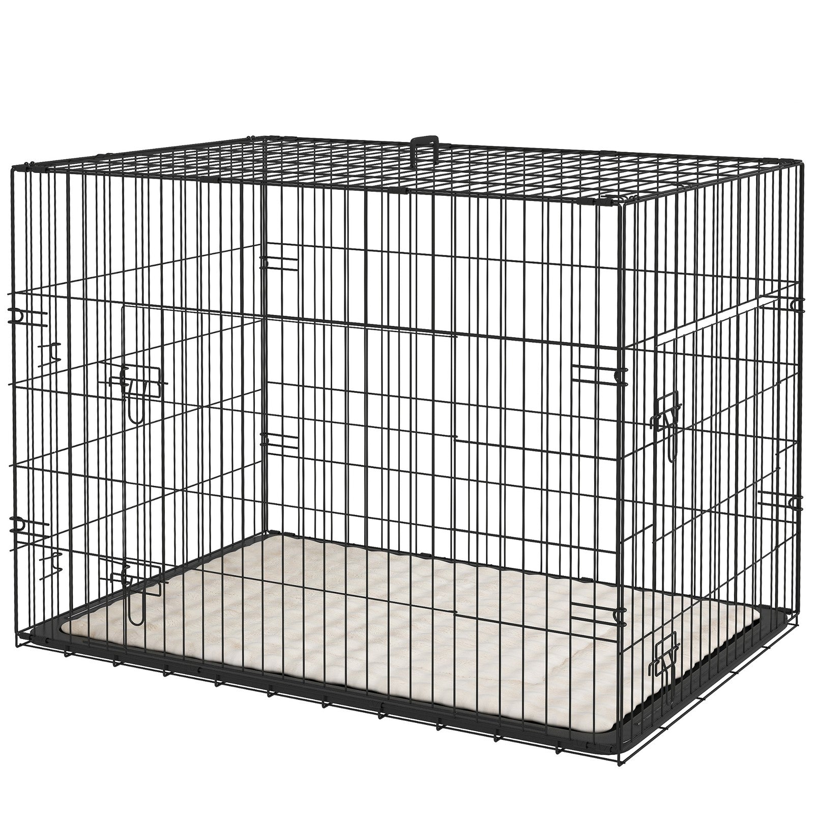 Pawhut Dog Crate with Two Doors, Tray, Soft Cushion, for Large Dogs, Black