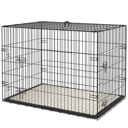 Pawhut Dog Crate with Two Doors, Tray, Soft Cushion, for Large Dogs, Black