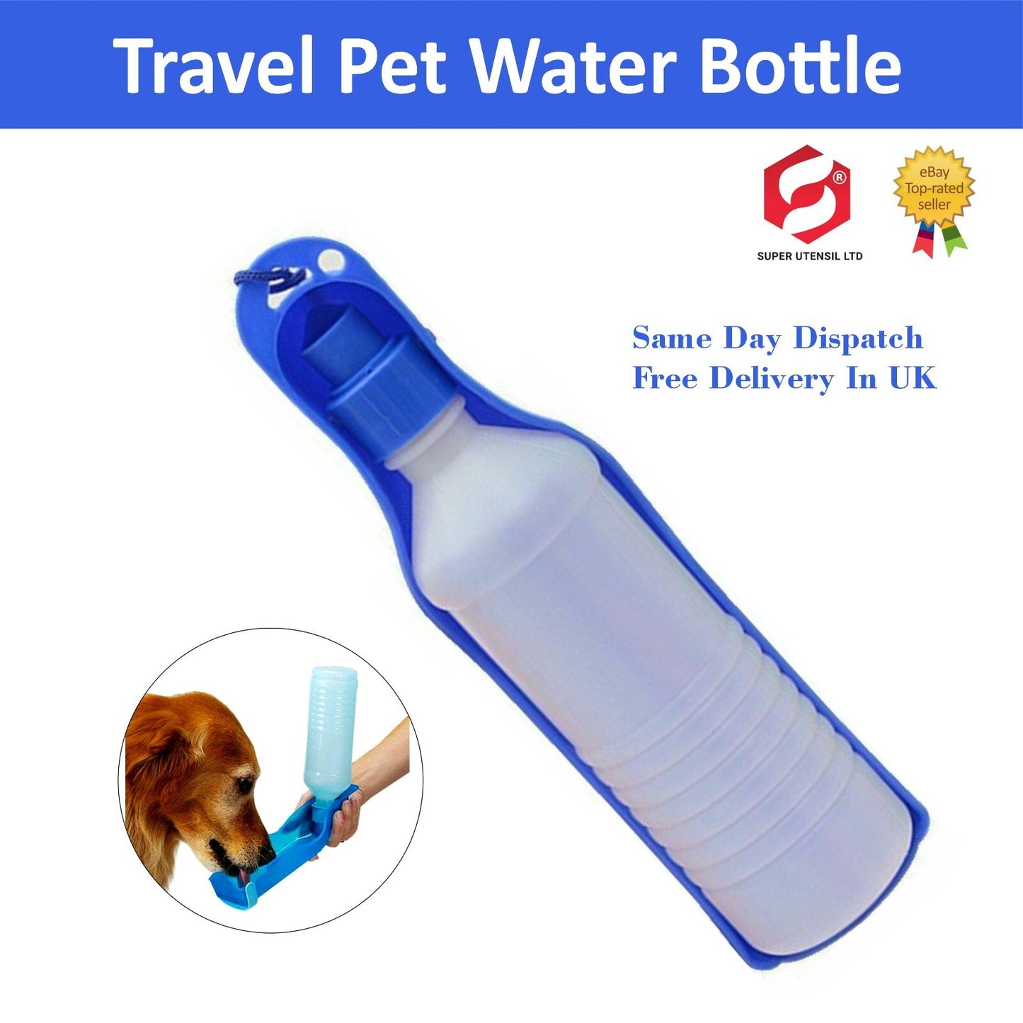 Travel Pet Water Bottle 400Ml Dispenser 2 in 1 and Drink Tray Foldable Belt Clip